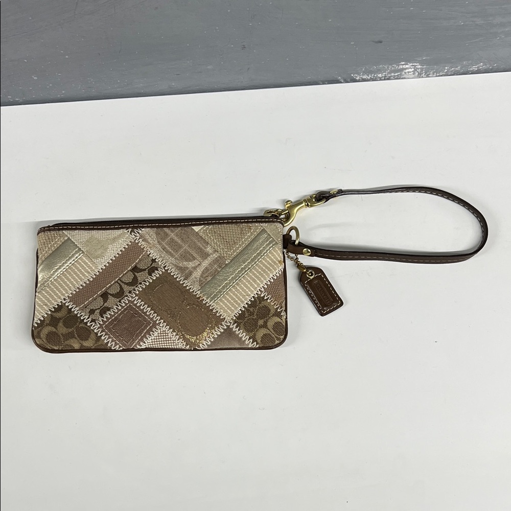 Coach Brown Patchwork Wristlet - Picture 1 of 14